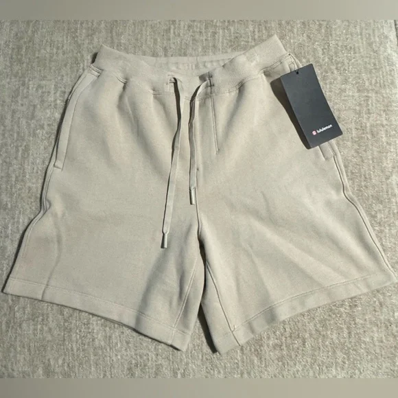 Lululemon NWT Men’s XS Steady State beige tan cream Cotton Fleece Shorts MOVT - Picture 2 of 4